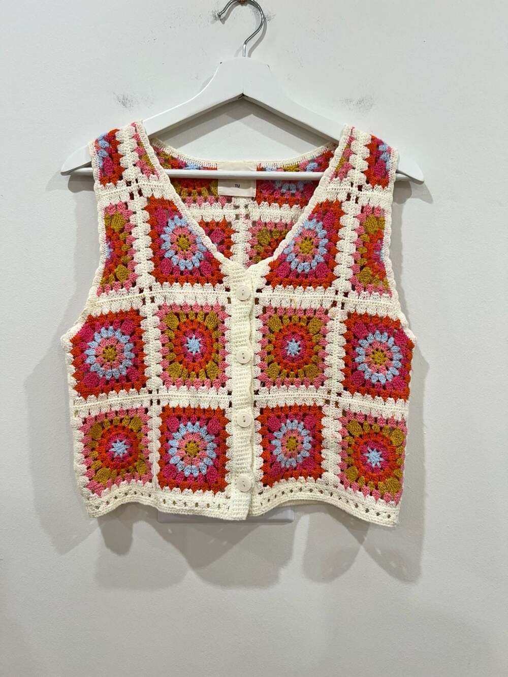 Easy Clothes Aimee Crochet Vest TU Multi Color Granny Square Cardigan